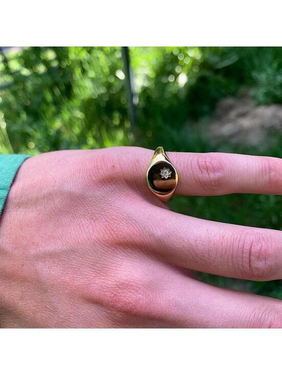 Jewelry - Gold onyx ring with rhinestone diamond. Stainless steel
